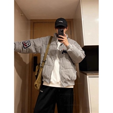 美式高街复古灯芯绒冬季刺绣立领棉服男女潮牌宽松面包服情侣外套，男装棉衣，星座506A