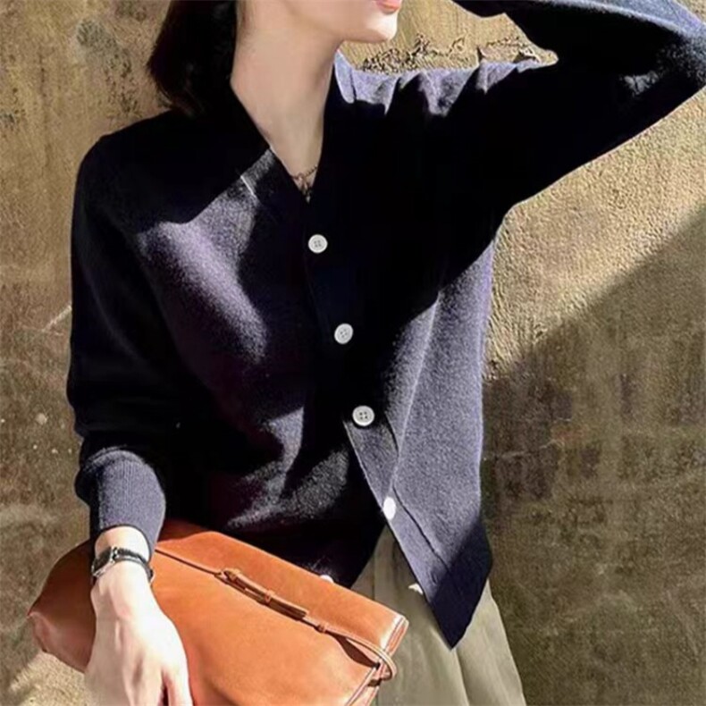 时尚百搭V领羊毛开衫女款羊毛针织衫外套,女装羊毛衫,旭驰羊绒