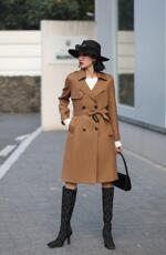 大斜纹爆版风衣，女装风衣，米儿衣景