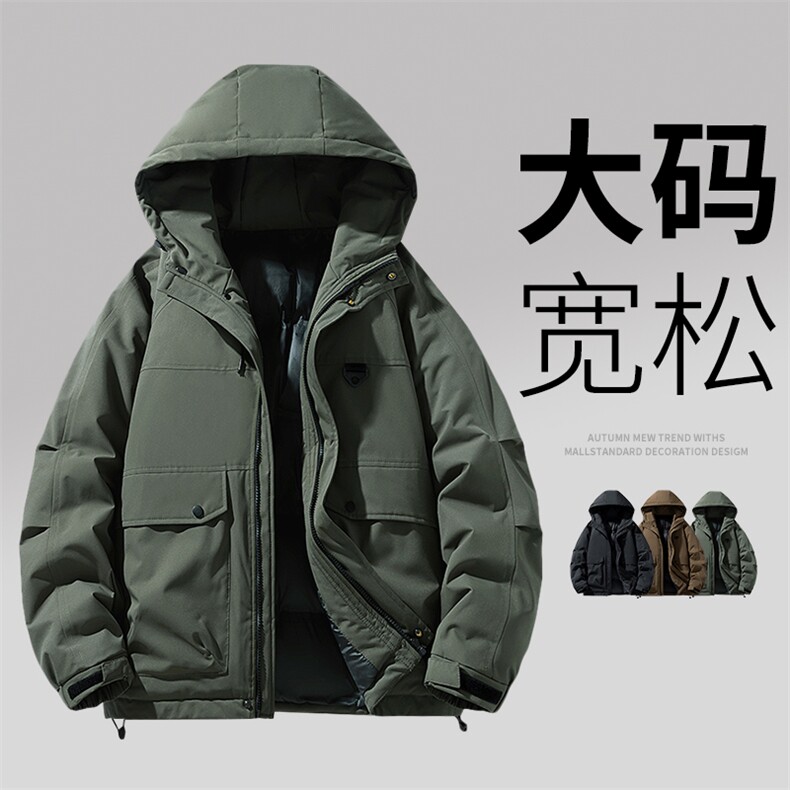 GENIOLAMODE美式连帽外套男士秋冬工装夹克宽松潮牌显瘦大码棉服,男装棉衣,星座209