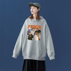 中性风新款秋冬时尚百搭卡通印花潮流宽松连帽卫衣W235P35控48图片