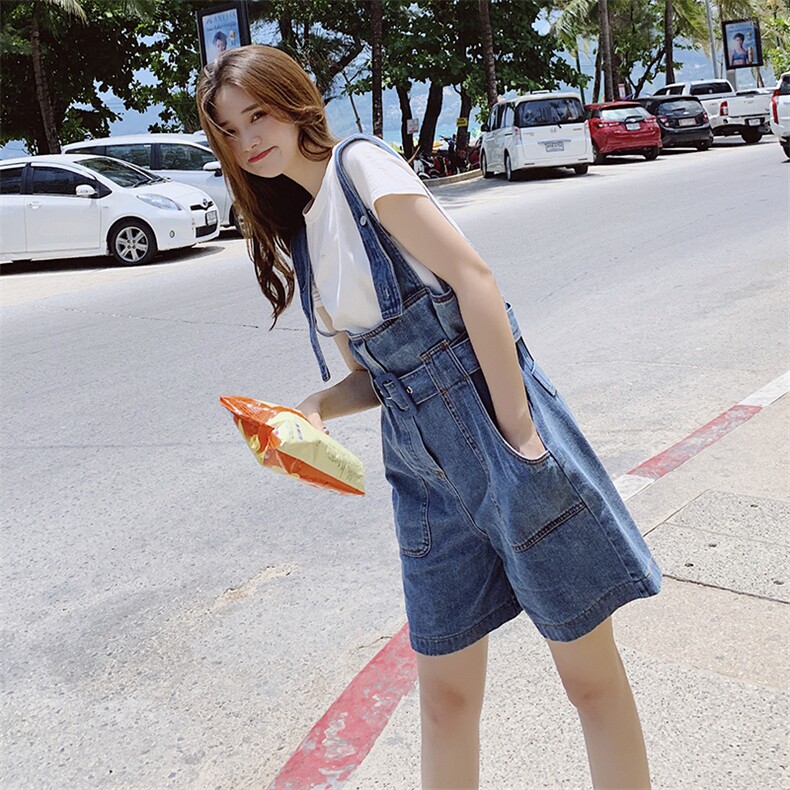 现货！现货！牛仔短裤腰带背带裤1307白T有售，女装牛仔裤，拾菱