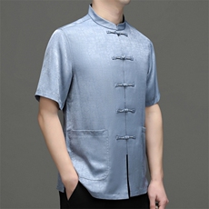 爸爸夏装短袖衬衫中老年唐装男风70岁爷爷夏季新款老年人衣服，男装民族服装，电商B212（原钱塘6029）
