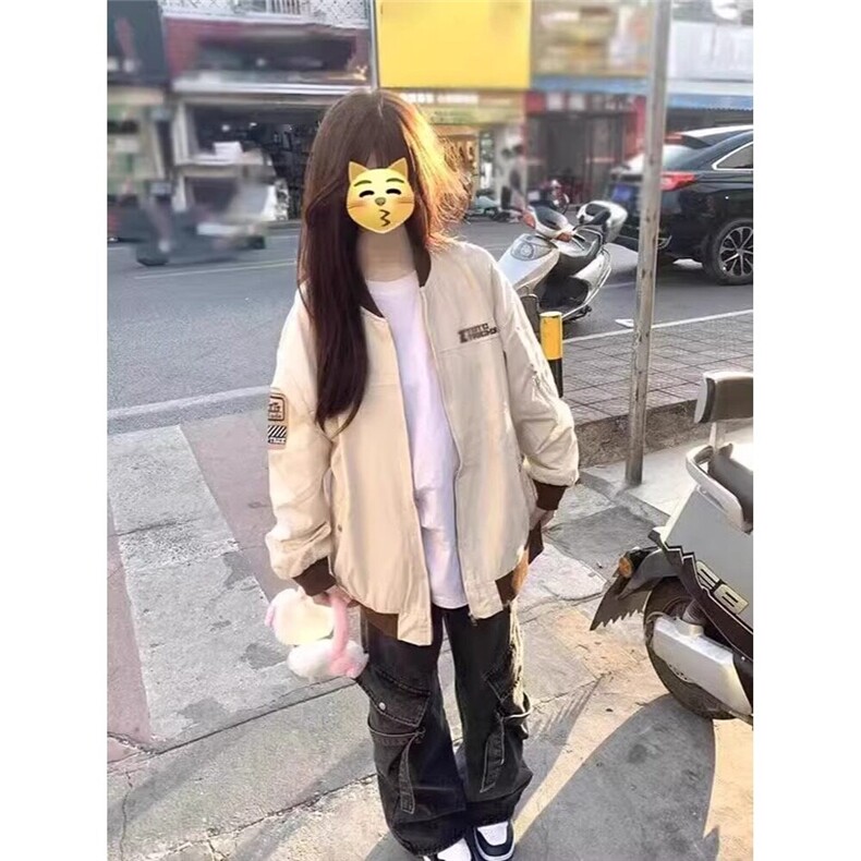 美式字母刺绣宽松新中式外套女春秋夹克设计感情侣ins棒球飞行服,女装短外套,星座506
