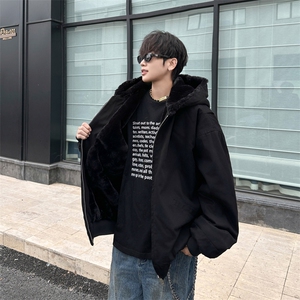 美式冬季羊羔毛连帽棉服潮牌加厚保暖棉服外套图片