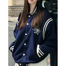 网图~美式复古字母刺绣棒球服男女新款秋设计感宽松休闲开衫外套，女装短外套，星座601-2