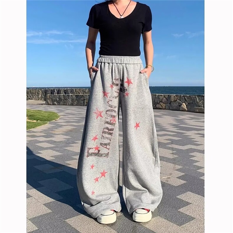 港风秋款男女休闲卫裤五角星扎染印花拖地宽松长裤H8098P45，男装休闲裤，星座1013-1