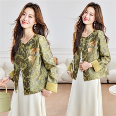 2026年春季新中式圆领刺绣花民族风撞色拼接外套，女装短外套，简韵佳