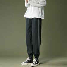 21春季新款港风宽松潮流条纹拼接休闲裤卫裤男7728-P50，男装休闲裤，电商A059