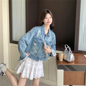 现货！现货！2026年春秋新款时尚洋气蝴蝶绣牛仔短款外套女图片