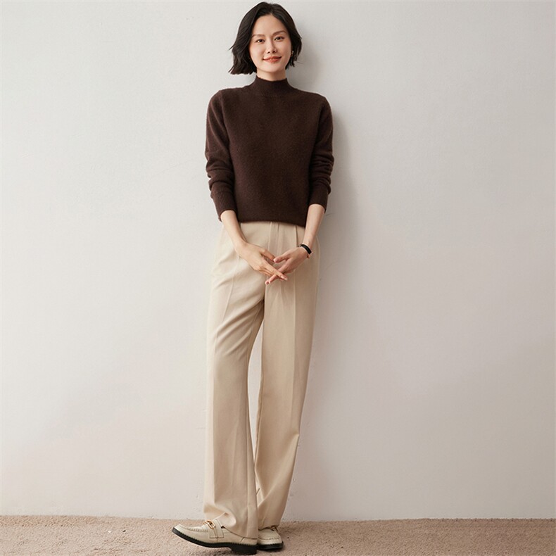 纯色套头半高领针织35%羊绒衫女2024年秋冬新款,女装羊绒衫,蒂暖羊绒