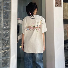 万针全刺绣工艺抖音得物高品质260克重磅纯棉双纱美式高街短袖T恤，男装T恤，电商A486-1