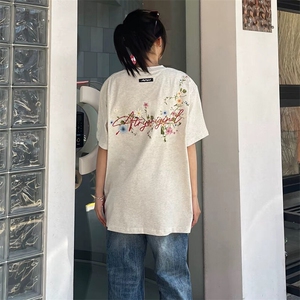 万针全刺绣工艺抖音得物高品质260克重磅纯棉双纱美式高街短袖T恤图片