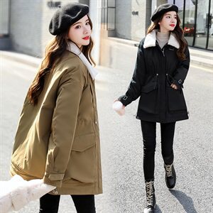 棉衣/棉服2021新款冬仿羊羔毛中长款工装棉服女外套图片