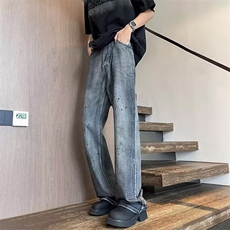 美式高街牛仔裤男夏季新款重磅复古微喇裤潮牌宽松直筒阔腿裤子，男装牛仔裤，星座1013