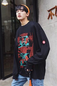 A003-HX001-P35 春装新款长袖胸前创意大印花长袖T恤 港仔G图片