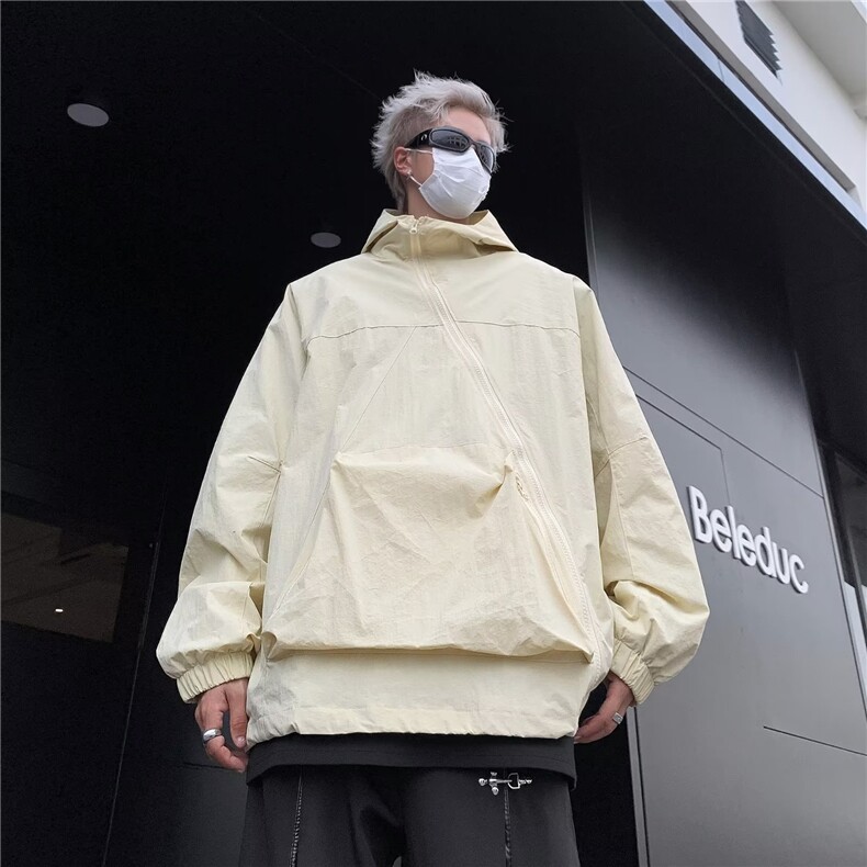 2023秋季双层斜拉链连帽冲锋衣外套男女装棒球服上衣潮JK8726,男装夹克,星座1116A-1（原606A）