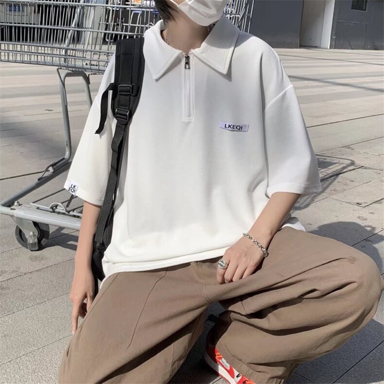 克莱因蓝衬衫男韩版潮流2023夏季新款ins宽松帅气polo衫W2467-P32，男装Polo衫，星座412-3