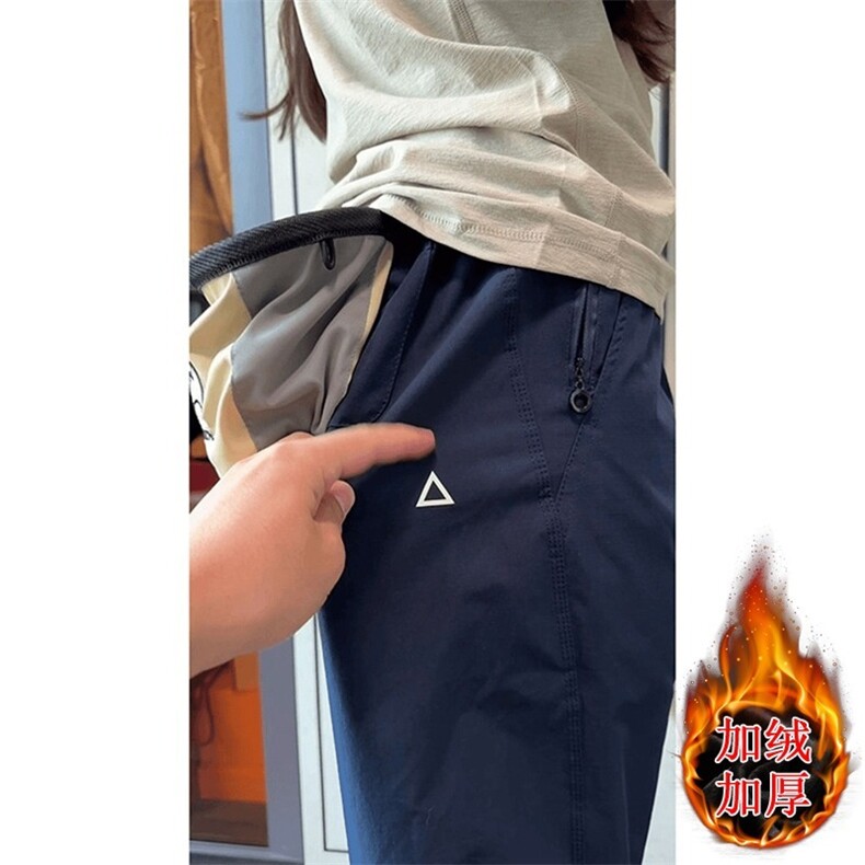 冬款加绒加厚男休闲裤三角形印花小脚宽松保暖长裤h0601 P50图片