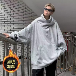 1506/QC40/P54美式重磅高领卫衣男连帽冬季加绒宽松痞帅情侣图片
