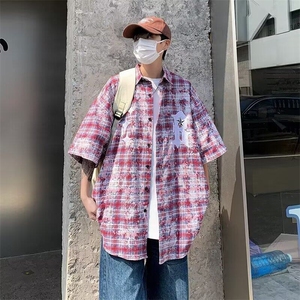 TNT32-P34美式复古衬衫男长袖春扎染刺绣短衬衫图片