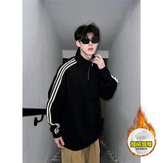 480G重磅加绒硬挺boxy男女秋冬美式高街结构宽松织带立领卫衣外套，女装短外套，电商A486-1