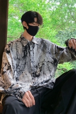 港风冰丝扎染长袖衬衣男大码风潮长袖衬衫男CS88796P35控68，男装衬衫，星座226-1