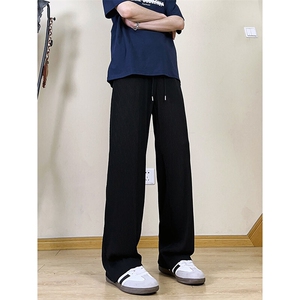 A178 XK458 新款夏季薄款男直筒长裤冰丝休闲宽松垂感阔腿卫裤图片