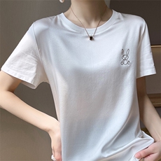 重磅真丝t恤女短袖印花桑蚕丝白色圆领小衫2024夏装半袖短款上衣，女装T恤，兴泰羊绒