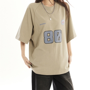 2026春季新款美式运动风宽松圆领短袖T恤女印花休闲上衣YD275-P45图片