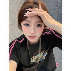 抖音得物品质二开240克宽松纯棉美式潮牌印花三条杠中性风短袖T恤，男装T恤，电商A486