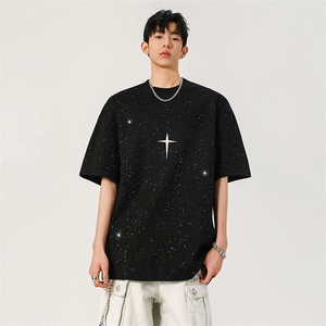 满天星潮流ins短袖T恤男夏季痞帅哥特嘻哈美式高街高级感纯棉半袖图片