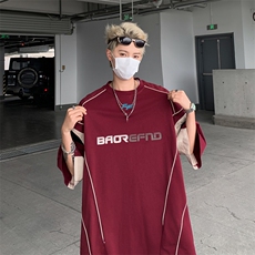2024新款美式宽松百搭短袖撞色运动球服T恤男生现货T1760-P40，男装T恤，星座512-4