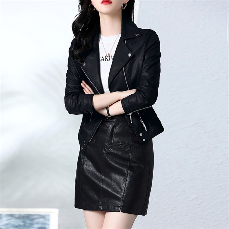 海宁真皮皮衣女短款2025春秋新款女士爆款修身绵羊皮机车夹克外套,女装套装/套裙,潮流依族