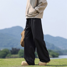 美式复古褶皱秋夏cleanfit宽松直筒简约阔腿休闲裤子K02535-P60，男装休闲裤，星座308B-2