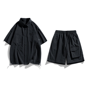 夏季套装男高品潮牌五分袖衬衫大码短裤两件套DSA157-1-C69-P85图片