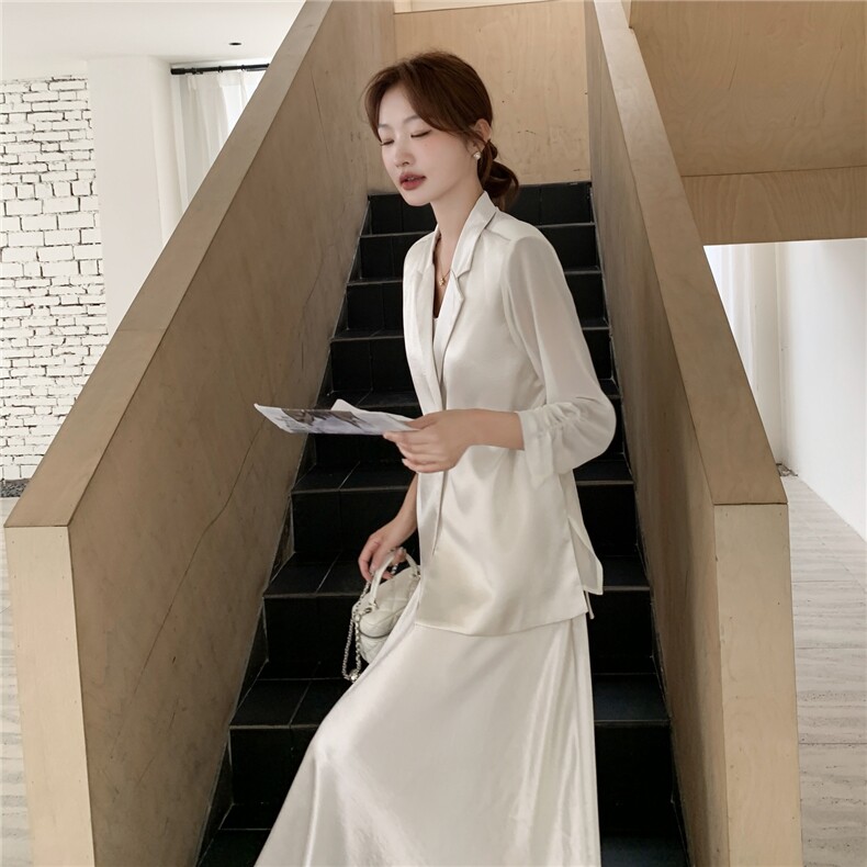 新品绸缎套装雪纺拼接小西装+吊带裙2C116-2538-P175-K288,女装套装/套裙,2C116