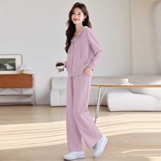 女士运动套装2026年春季新款时尚休闲简洁连帽短外套长裤子两件套，女装套装/套裙，简韵佳