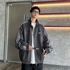 LR9859-P48秋季痞帅三杠立领外套开衫卫衣高街潮牌宽松休闲夹克，男装夹克，电商C233