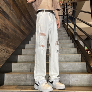美式复古牛仔裤男新款高街裤子破洞潮牌宽松阔腿裤N1091-P40图片