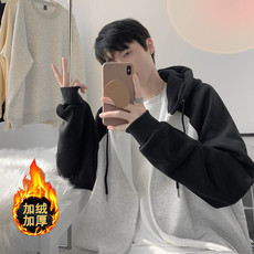 撞色拼接连帽卫衣男秋冬季加绒加厚开衫外套宽松衣服WJ1000，男装卫衣，星座1116A-1（原606A）