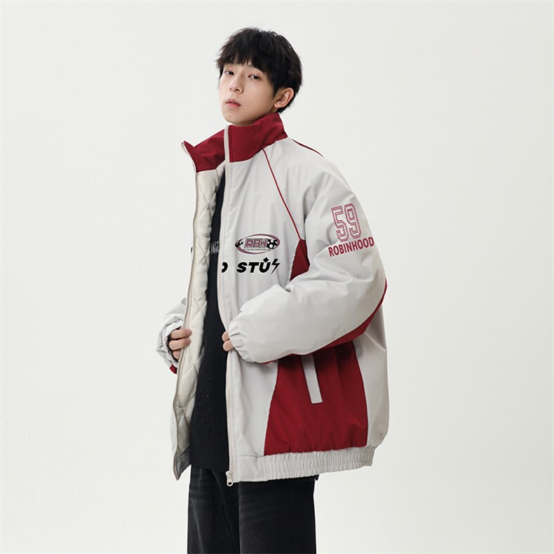 港风美式字母印花拼色立领保暖棉服外套男XZ213-MF08-P90控148,男装棉衣,星座213