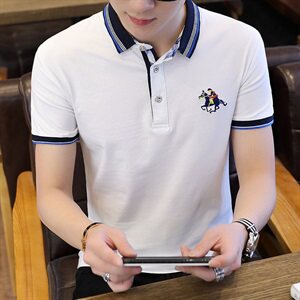 韩版男装短袖T恤夏季新款男士潮流衬衫领POLO衫百搭修身F1713图片