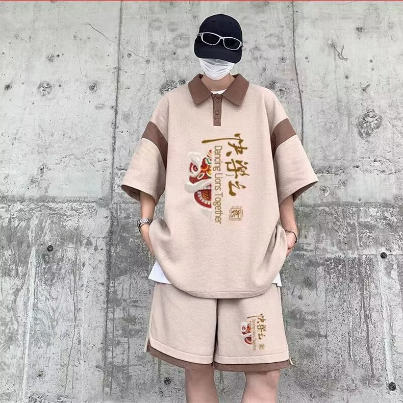 男生酷帅穿搭套装高街polo衫短袖男青少年帅气搭配一整套大码衣服,男装Polo衫,星座613