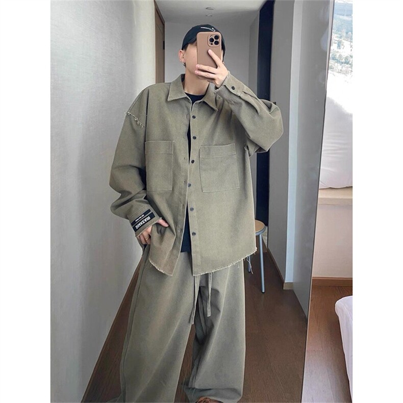得物二开美式潮牌秋季工装长袖情侣休闲立领衬衣外套JK1255-P68,男装衬衫,星座1103-3