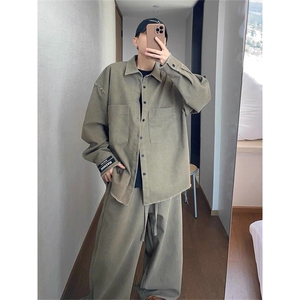得物二开 美式潮牌秋季工装长袖情侣休闲立领衬衣外套JK1255-P68图片