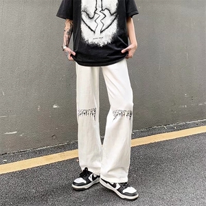 牛仔裤男秋季潮大码休闲裤子高街梵文牛仔裤G119P38图片
