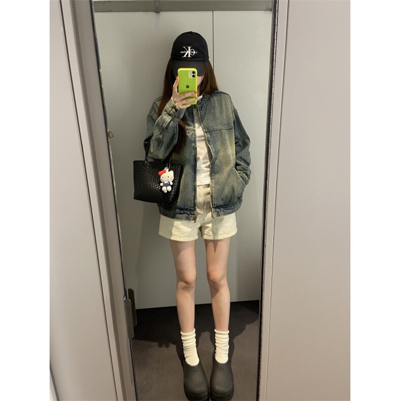 【有货】美式复古垫肩牛仔外套男女款高级感立领夹克JK05CC-特P68,男装夹克,星座1007（原301D）
