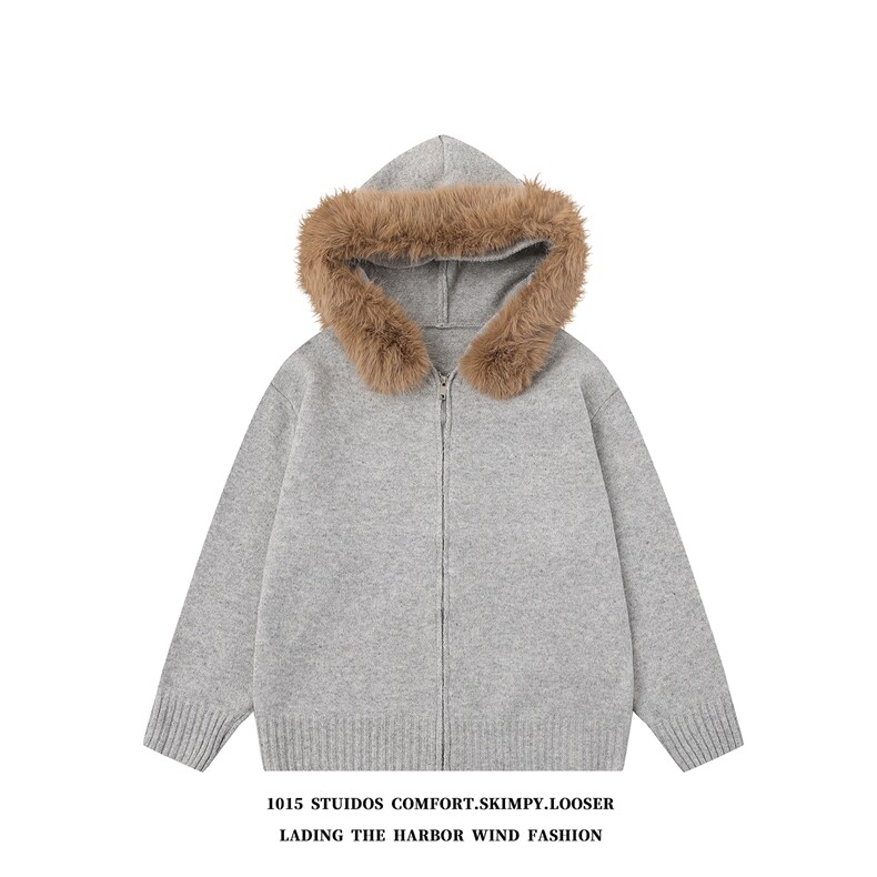 （高品质）可拆卸毛领加厚开衫毛衣外套1015-M389-P95,男装针织衫/毛衣,四季星座1015