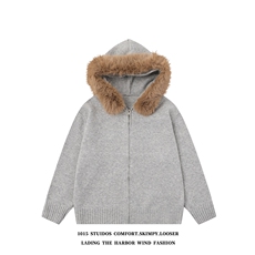 （高品质）可拆卸毛领加厚开衫毛衣外套1015-M389-P95，男装针织衫/毛衣，四季星座1015